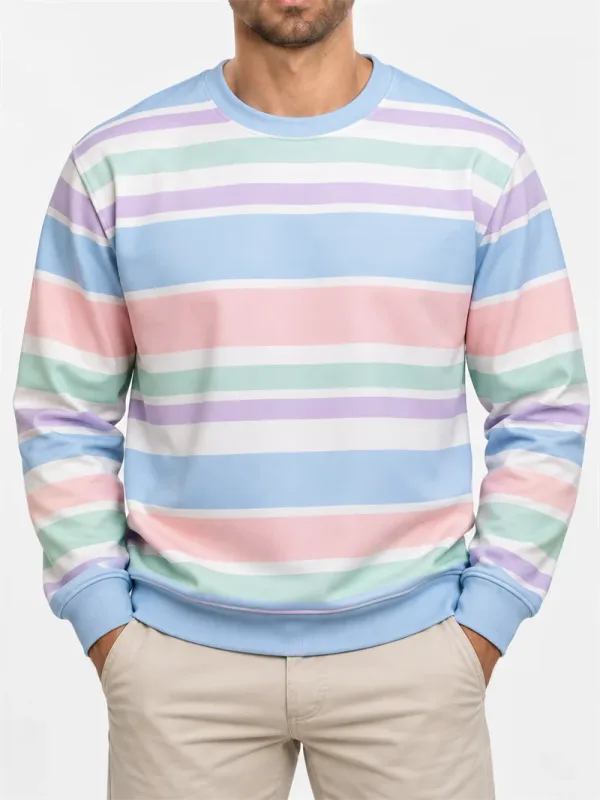 Vintage stribet sweatshirt med rund hals til mænd Casual langærmet trøje Farveblok Efterår Streetwear Hverdagsmode Klassisk top