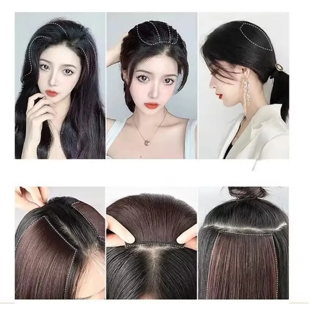 Women's Synthetic Invisible Seamless Clip On Hair Extensions With Top Side Cover For Women's Hair Patches