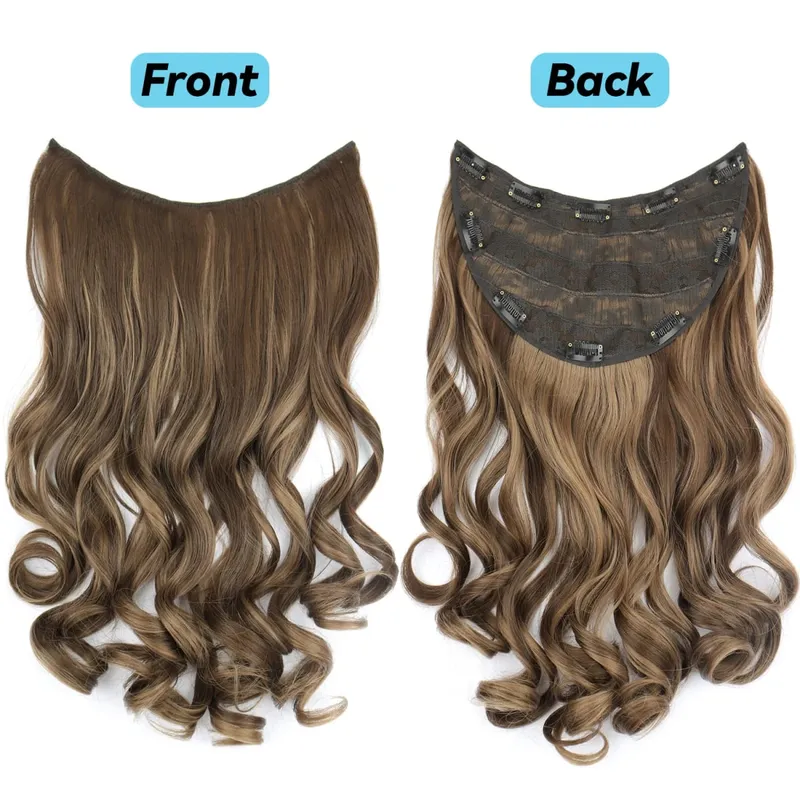 Clip In Synthetic Hair Extensions 22 Inch Long Wavy V-Shaped Hair Extension Gold Hair Piece With 10 Clips For Women Daily Use — image 8
