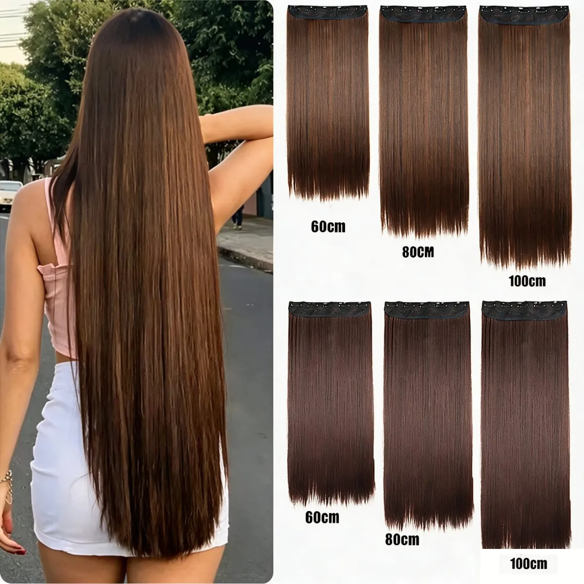 Synthetic 5Clip In Hair Extensions Long Straight Hairstyle Hairpiece Black Brown Blonde 24/32/40INCH Natural Fake Hair For Women