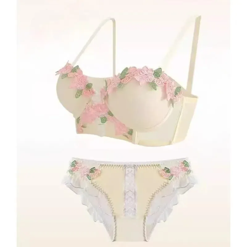 Japanese Sweet Sensual Bra Set Push Up for Small Breasts Lift & Gather Bigger Look Summer Light Soft Underwear Lingerie Set S-XL