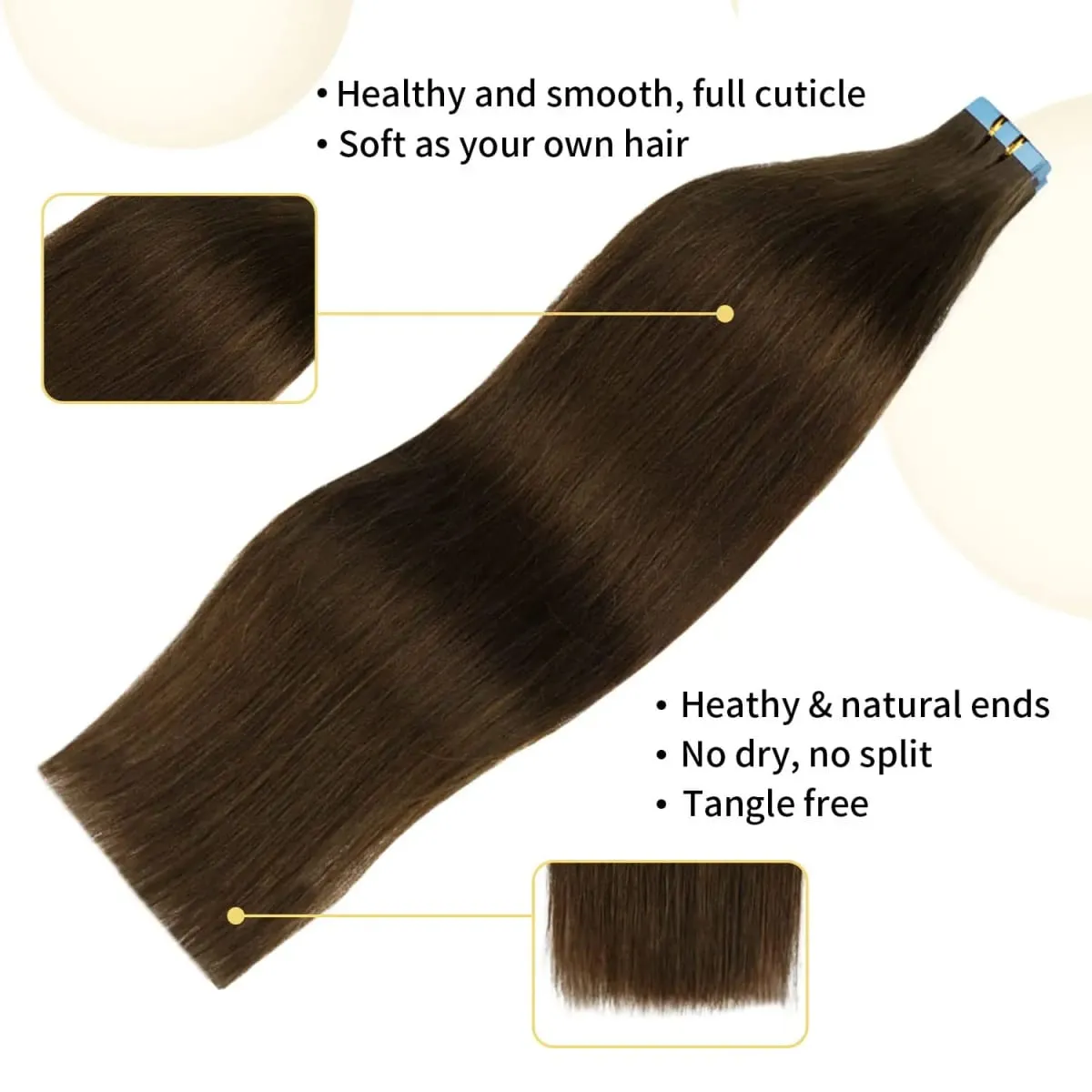 Doreen Tape In Human Hair Extensions Chestnut Brown 16 to 24 Inch 20 Pcs 50g/Pack Silky Straight PU Skin Weft Seamless Tape in