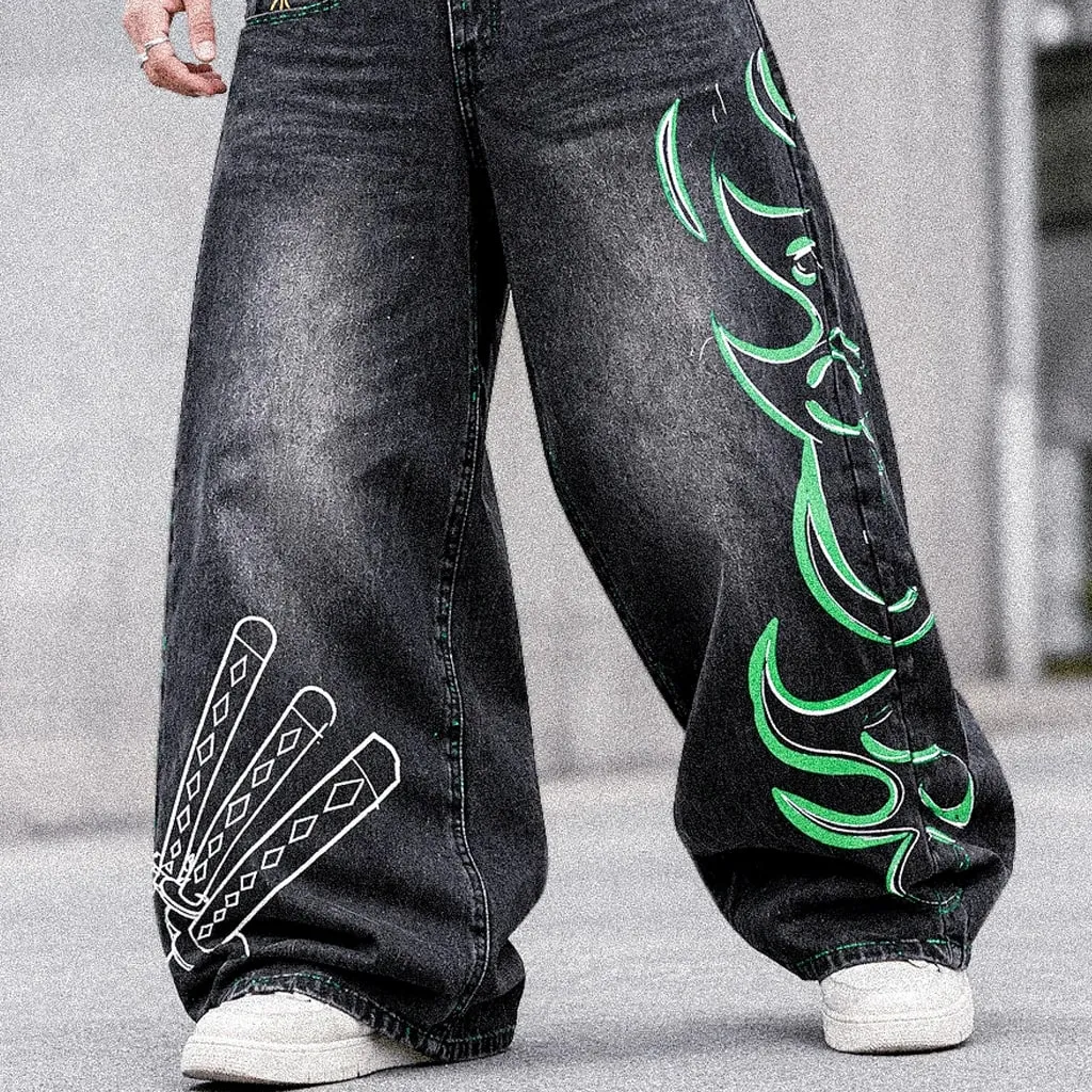 High Street Y2k Baggy Zoro Knife Jeans Vintage Wide Leg Denim Pants Popular Jeans Streetwear Harajuku Trouser Men Clothing