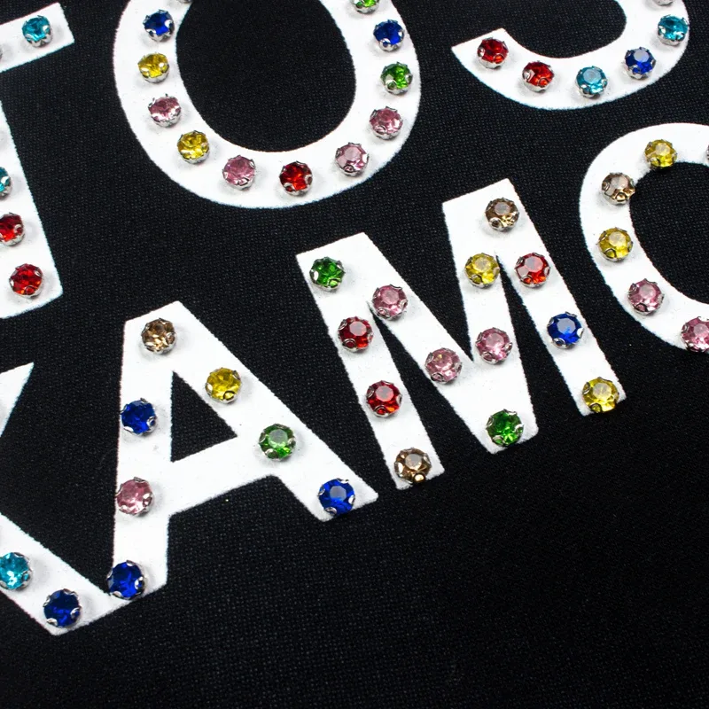 Hoodies Pullover 26ss Vintage Embroidery Leather Pattern Glittering Diamond Print Men's Hooded Hip Hop Style Sweatshirts
