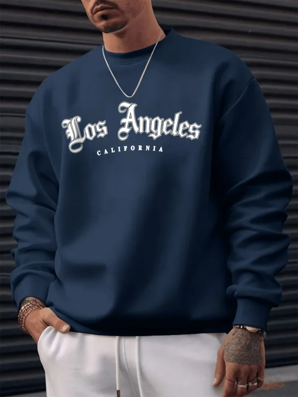 Men's autumn and winter warm casual loose classic loss angels print long sleeved round neck sweatshirt versatile