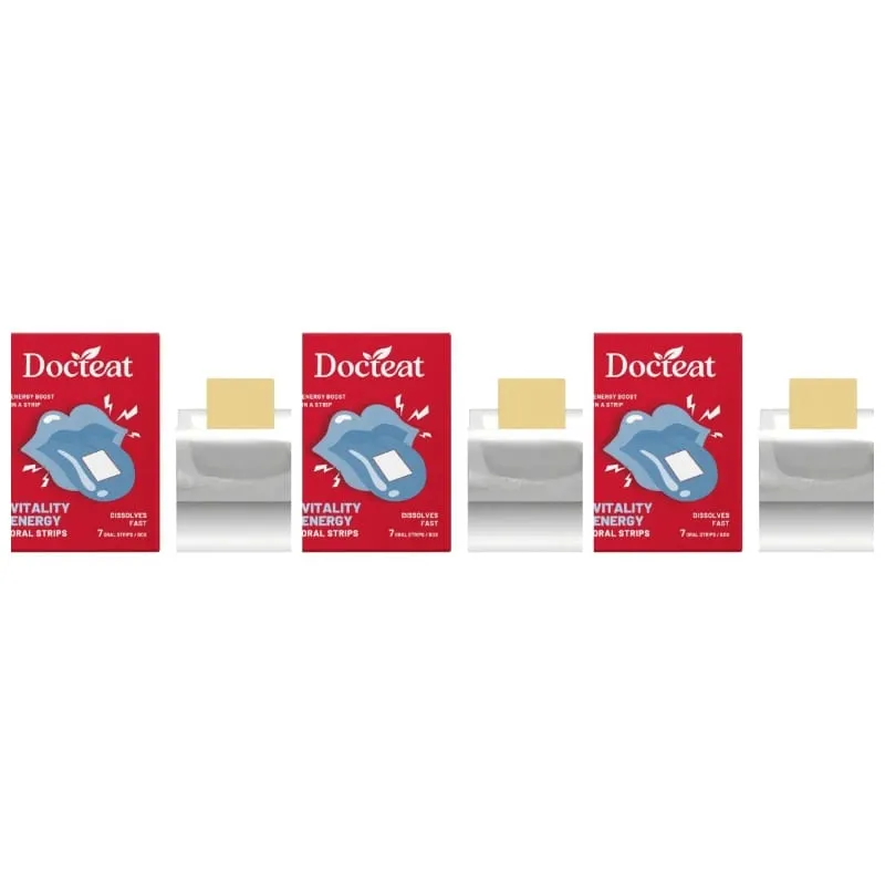 Docteat Vitality Energy Oral Strips Melt-in-Mouth Dissolves Fast L-Theanine No Water Needed Stay Awake Support 7 Strips