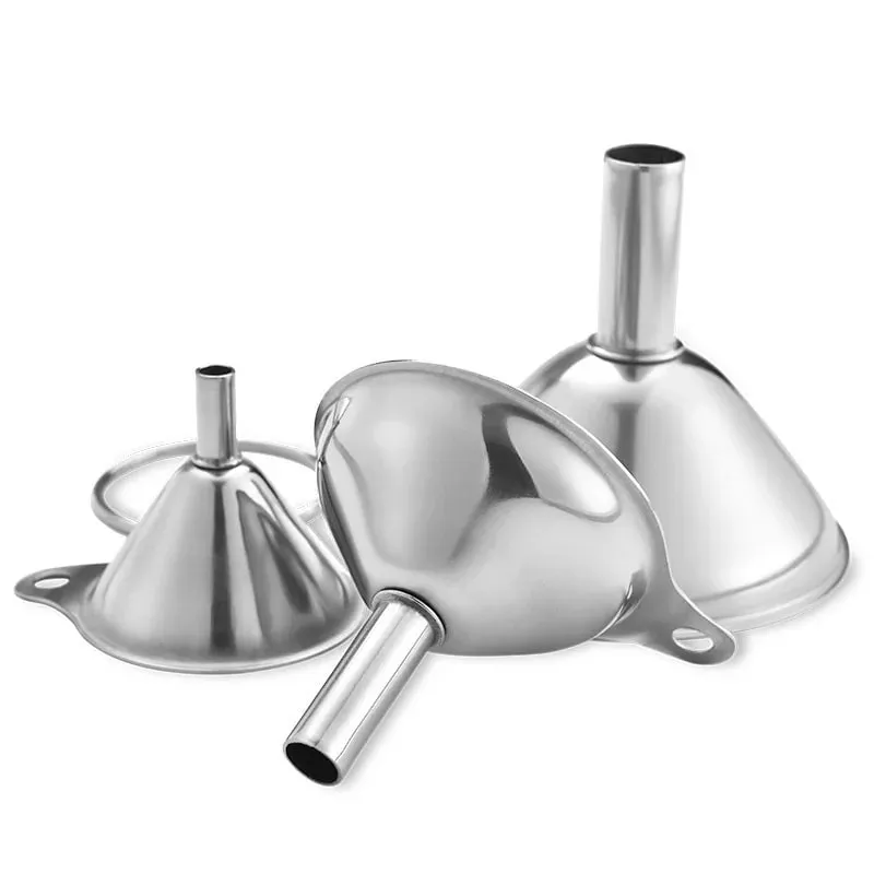 3PCS Stainless Steel Funnels Set Food Grade Metal Funnels with Cleaning Brush for Filling Bottles Kitchen Oil Liquid Filter Tool