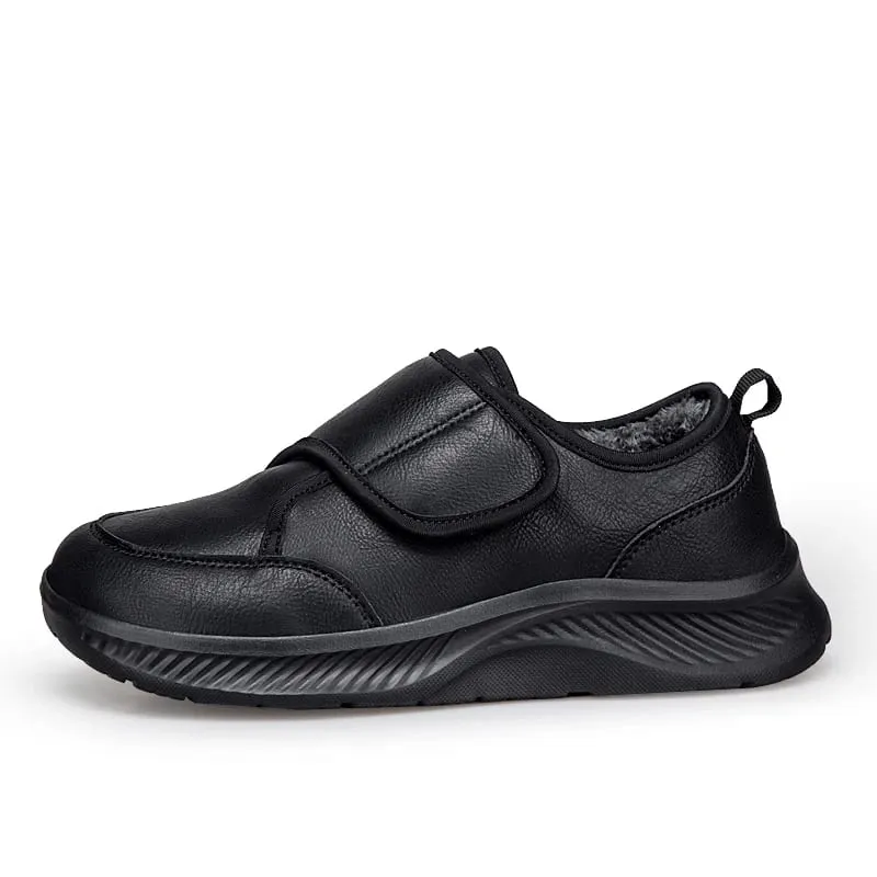 Zimowe buty z szerokimi noskami podszyte futrem dla diabetyków dla unisex miękkie skórzane trampki regulowane otwarte buty ortopedyczne na opuchniętą stopę
