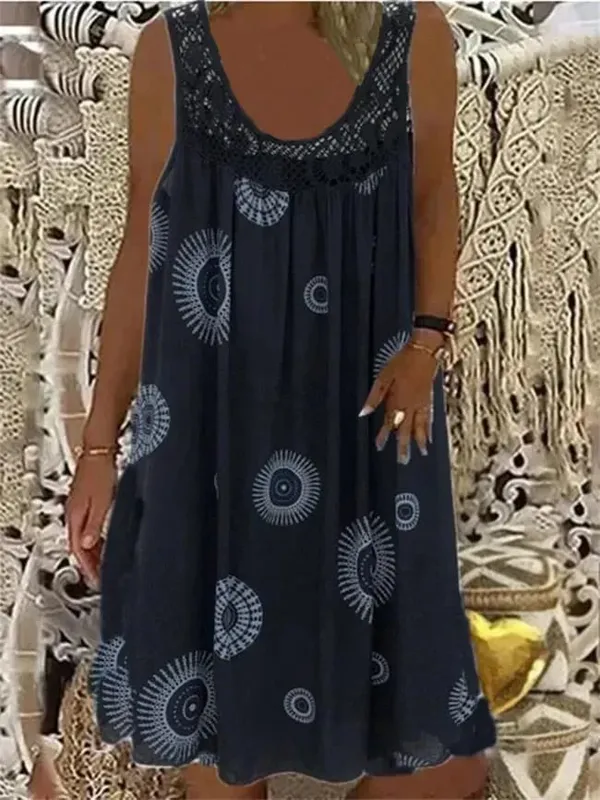 Women's S-5XL size Digital printed off shoulder sexy camisole loose fitting dress lace casual dress summer dress