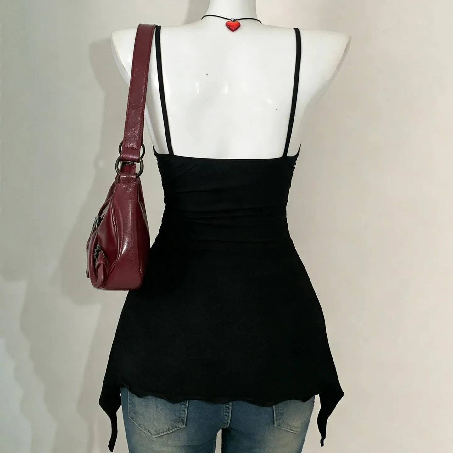 Sexy Vintage Lace Patchwork Suspender Top Women Harajuku Flower Graphic Print Rivet Mini Camis Gothic Hottie Summer Clo