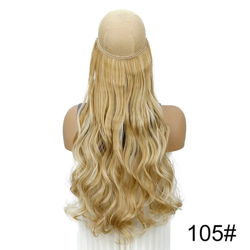 20Inch Synthetic Long Curly Invisible Wire Hair Extensions Headband Heat Resistant No Clips Hairpiece for Women