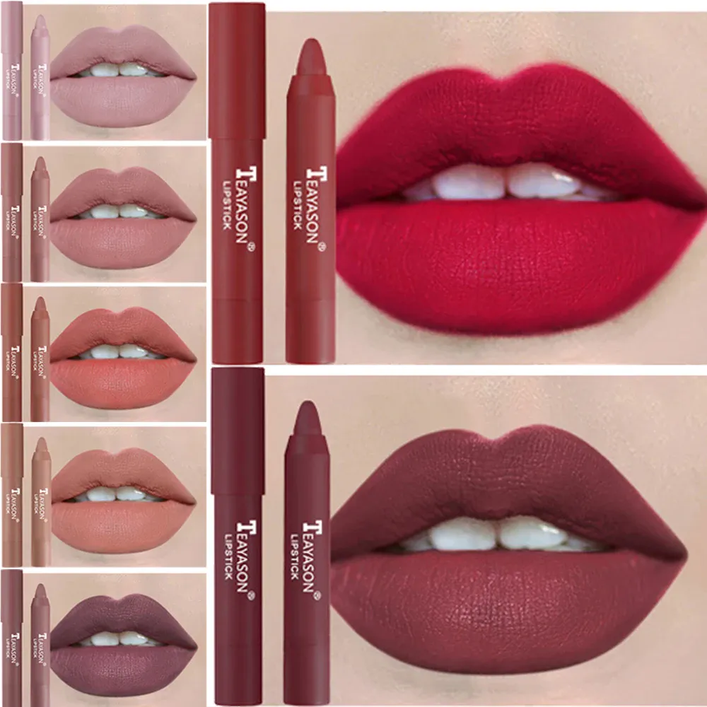 12 farben Samt Matte Lippenstifte Bleistift Wasserdicht Langlebig Sexy Rot Lippenstift auf-Stick Tasse Make-Up Lip Tint Stift kosmetik