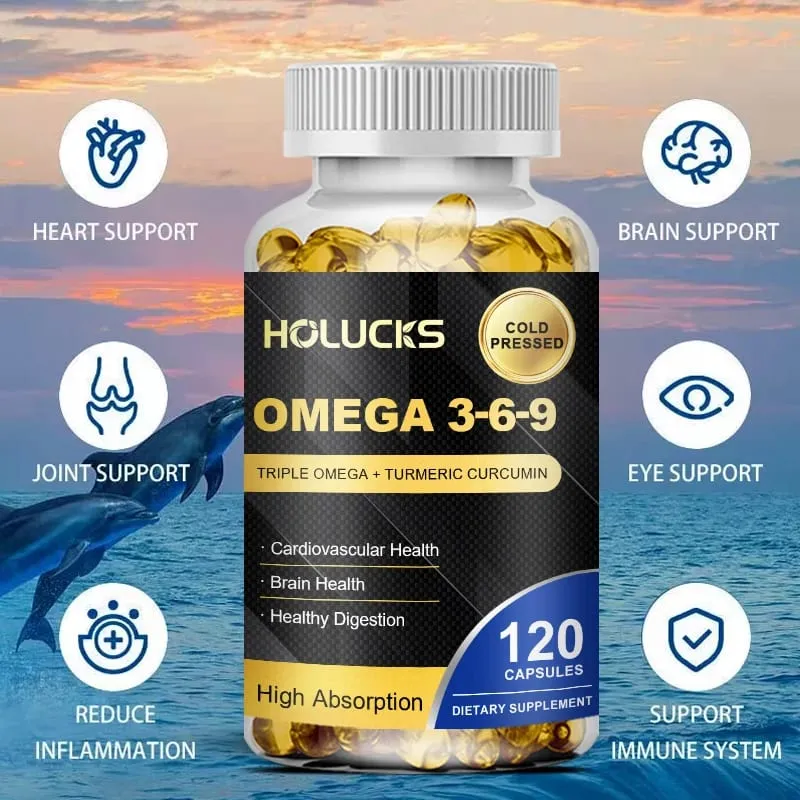 Omega 3-6-9 Fish Oil Capsules for Heart Brain Health & Healthy Digestion Cognitive Function Immune Support
