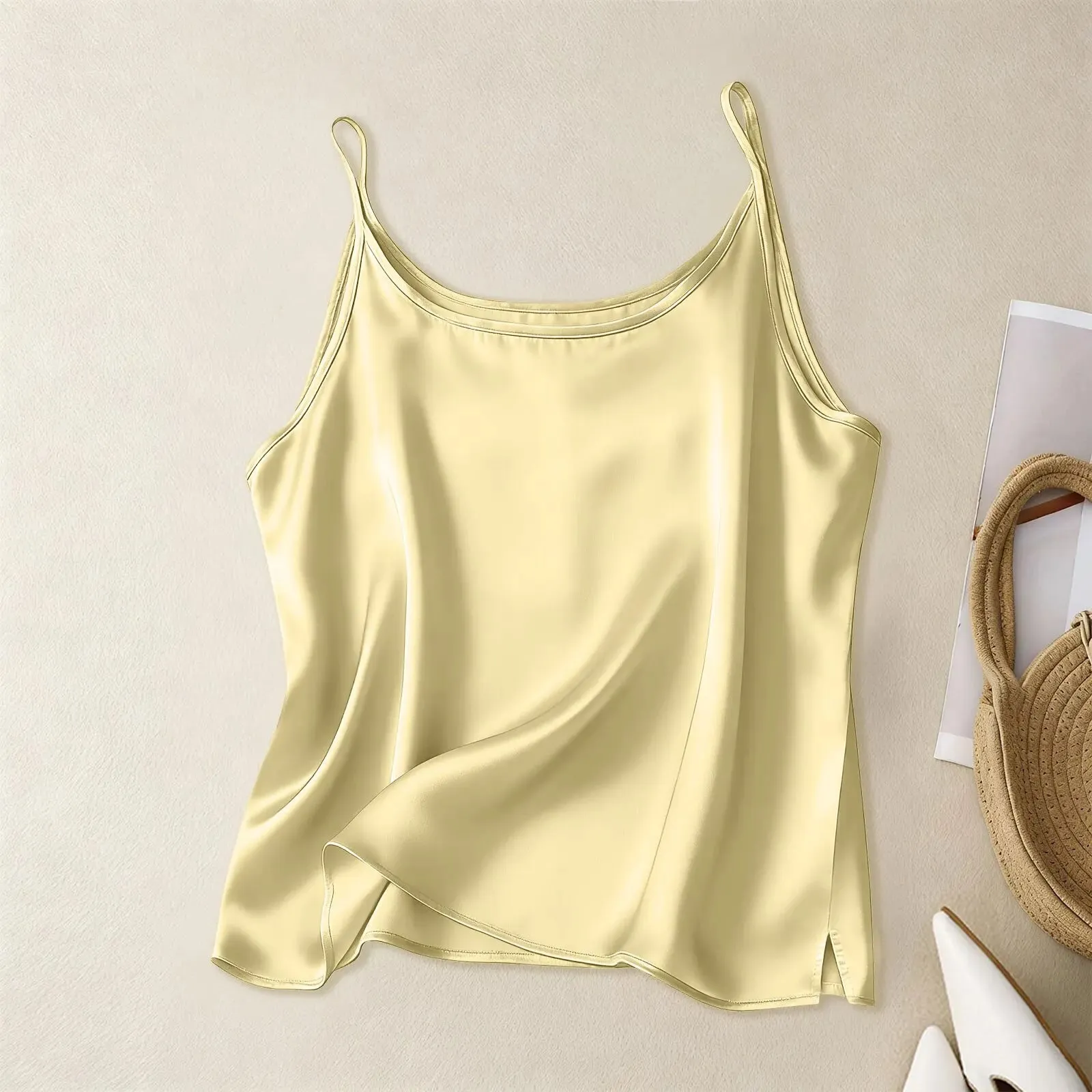 Hot-selling new arrivals from Europe and America: Mini-length women's sexy satin versatile top with spaghetti straps