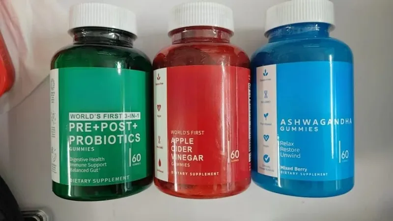 3-Pack Gummies Set: Ashwagandha for Stress Relief Gut Health Probiotics + ACV Detox Vegan Gluten-Free Supplement 60 Ct Each