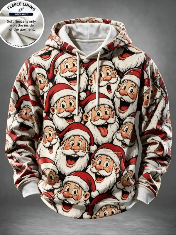 Men Fleece Lined Hoodie Angry Santa Chimney Print Pullover Hooded Sweatshirt Christmas Party Hoody