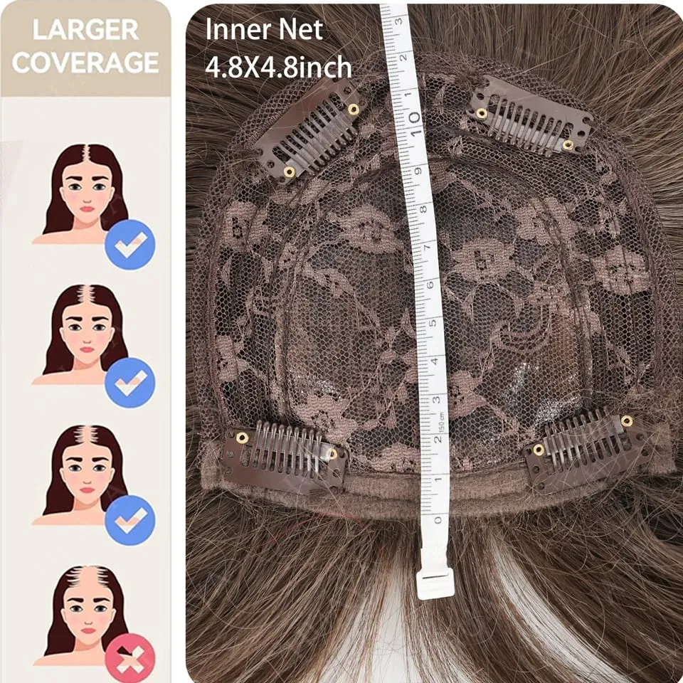 Synthetic 3 Clips In Topper Long Wavy Hairpiece Black Brown Women Fake Hair Clip In Hair Extensions With Bangs Fake Hairpiere