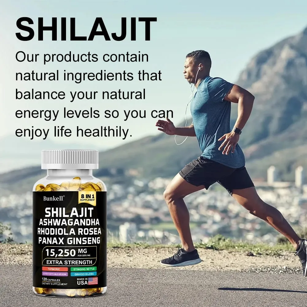 15250mg Shilajit Capsules with Ginseng Ashwagandha Turmeric Energy Supplement Muscle Mass Endurance