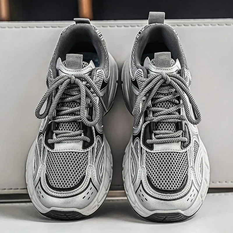 Men Breathable Mesh Dad Shoes Lightweight Casual Sneakers White Gray Daily Street Walking Footwear