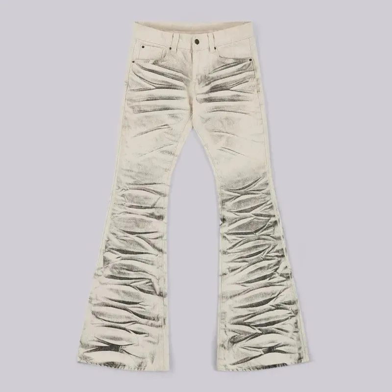 Y2K Retro Distressed Flare Jeans Women High Waist Vintage Washed Denim Bell Bottom Pants Harajuku Streetwear Casual Trousers