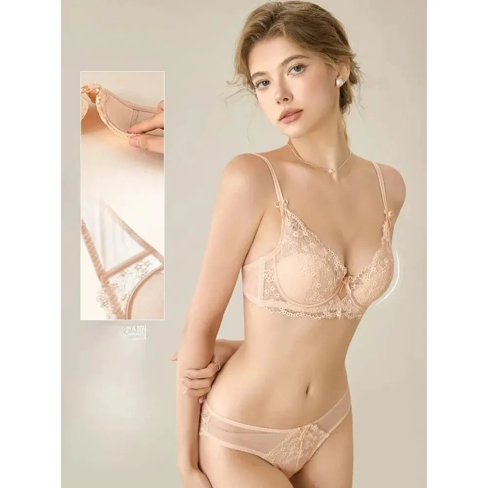 Female Lace Full Cup Minimizer Bra Set Thin Push‑Up Anti‑Sag Comfortable Lingerie Underwear For Big Breast Soft Daily Intimates