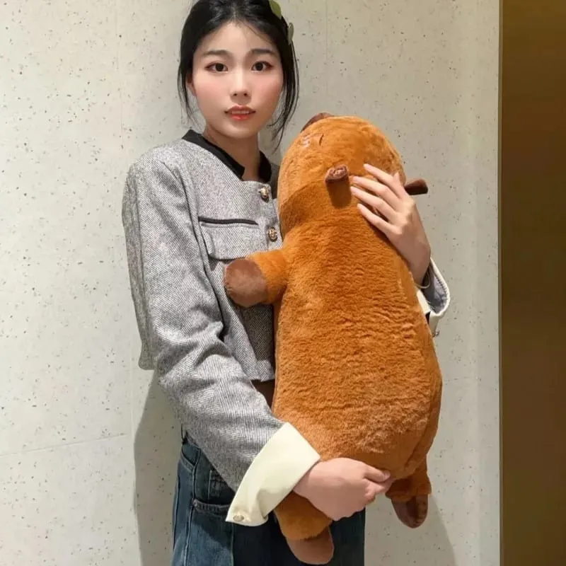 Kawaii Capybara Plush Pillow Long Body Soft Stuffed Animal Doll Cute Cuddly Cushion for Sofa Bed Sleeping Nap Home Decor
