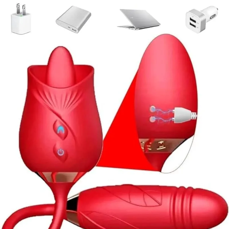 Powerful Rose Sucking Vibrator with Thrusting Clitoral Stimulator G-Spot Massager 10 Modes Rechargeable Sex Toy for Women