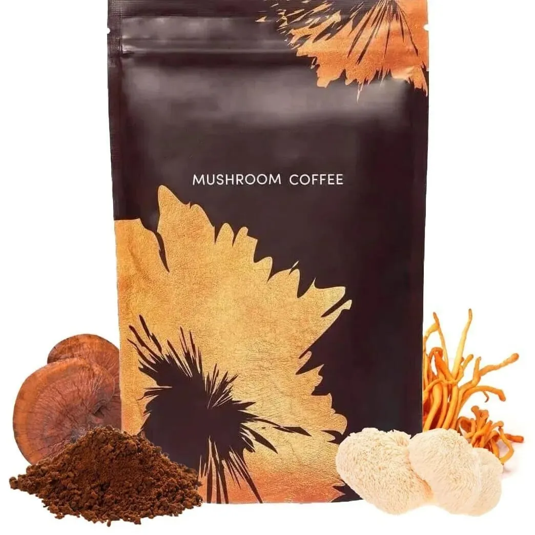 Organic Mushroom Coffee with 6 Types Adaptogenic Mushrooms MCT Oil Daily Brewing Use Smooth Flavor Beverage health support
