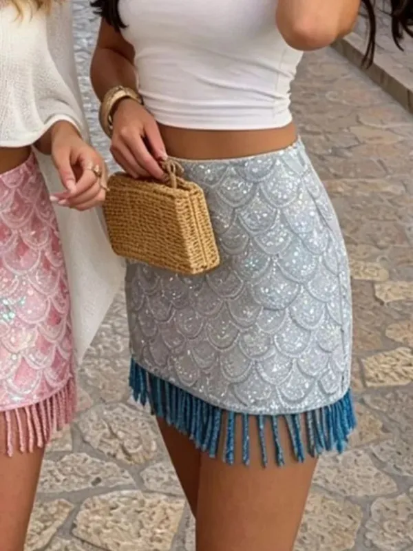 Sexy Women Sequin Lace Trim Mini Dress Chic V-neck Sleeveless High Waist Mini Sling Dresses Daily Summer Lady Vacation Robe New