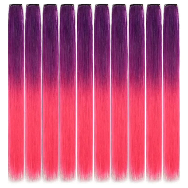 10pcs Colored Party Highlights Clip in Hair Extensions for Girls 18 inches Omber 2 colors Straight Hair Synthetic Hairpieces