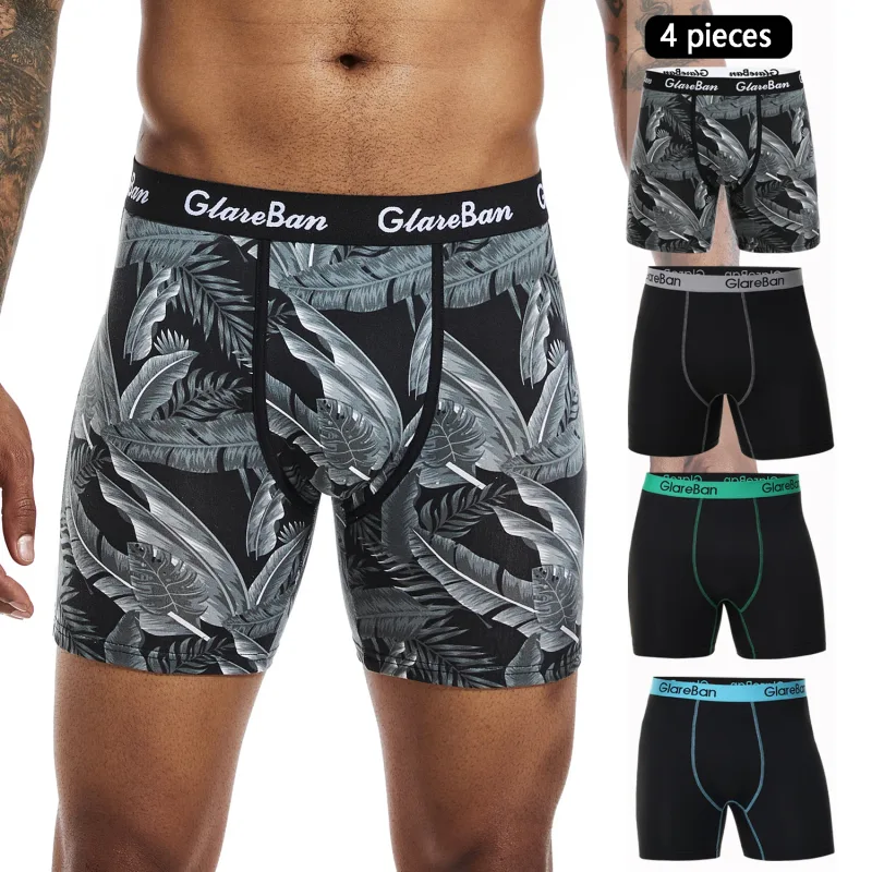 4pcs Set Mid-Long Boxer Shorts Men's Underwear Male Underpants for Men Homme Boxershorts Slips Soft Panties Brand Sexy
