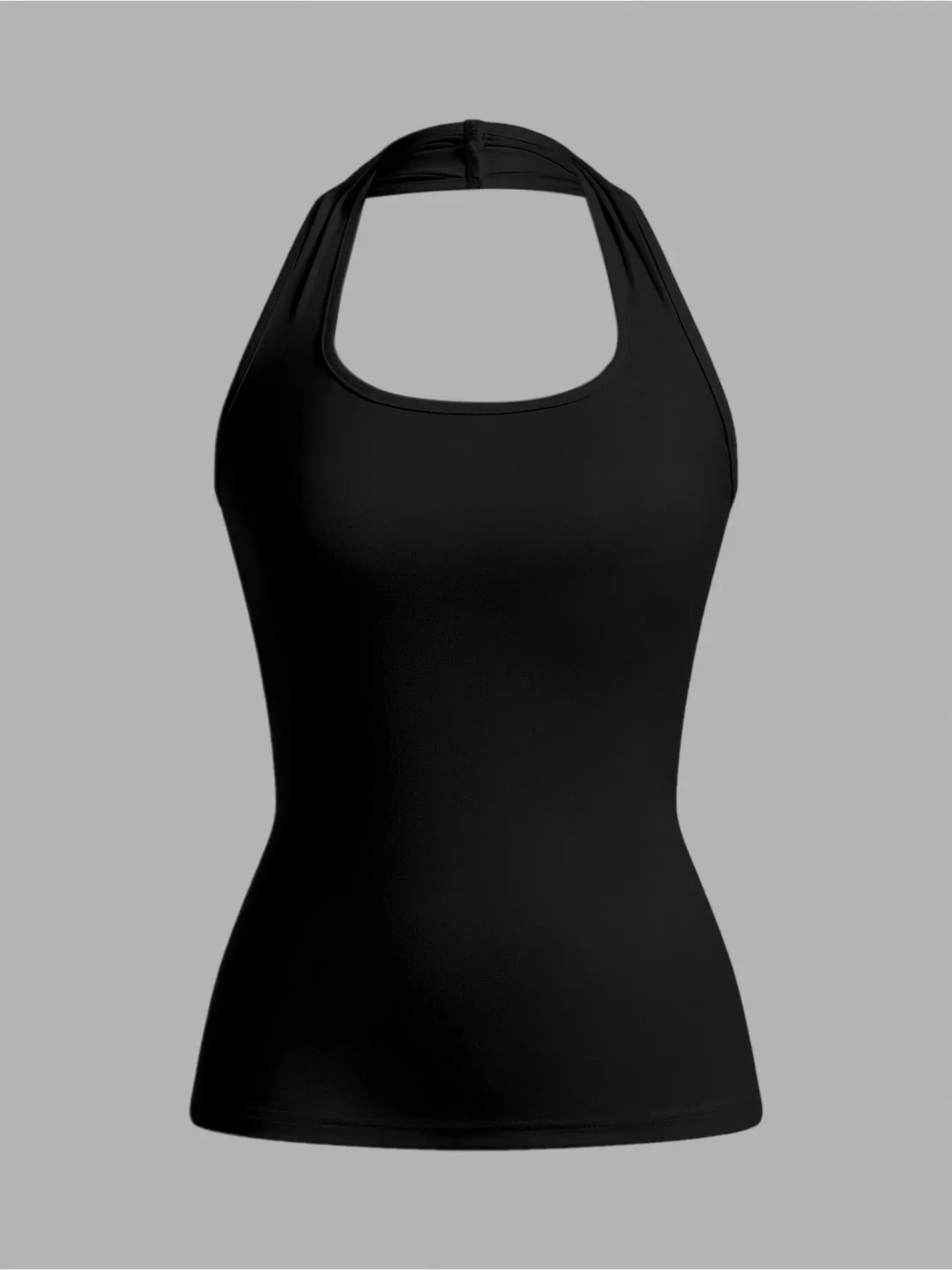 2026 Comfortable Casual Square Neck Sleeveless Hanging Neck Solid Color Backless Waist Cinched Comfortable Vest to — image 2
