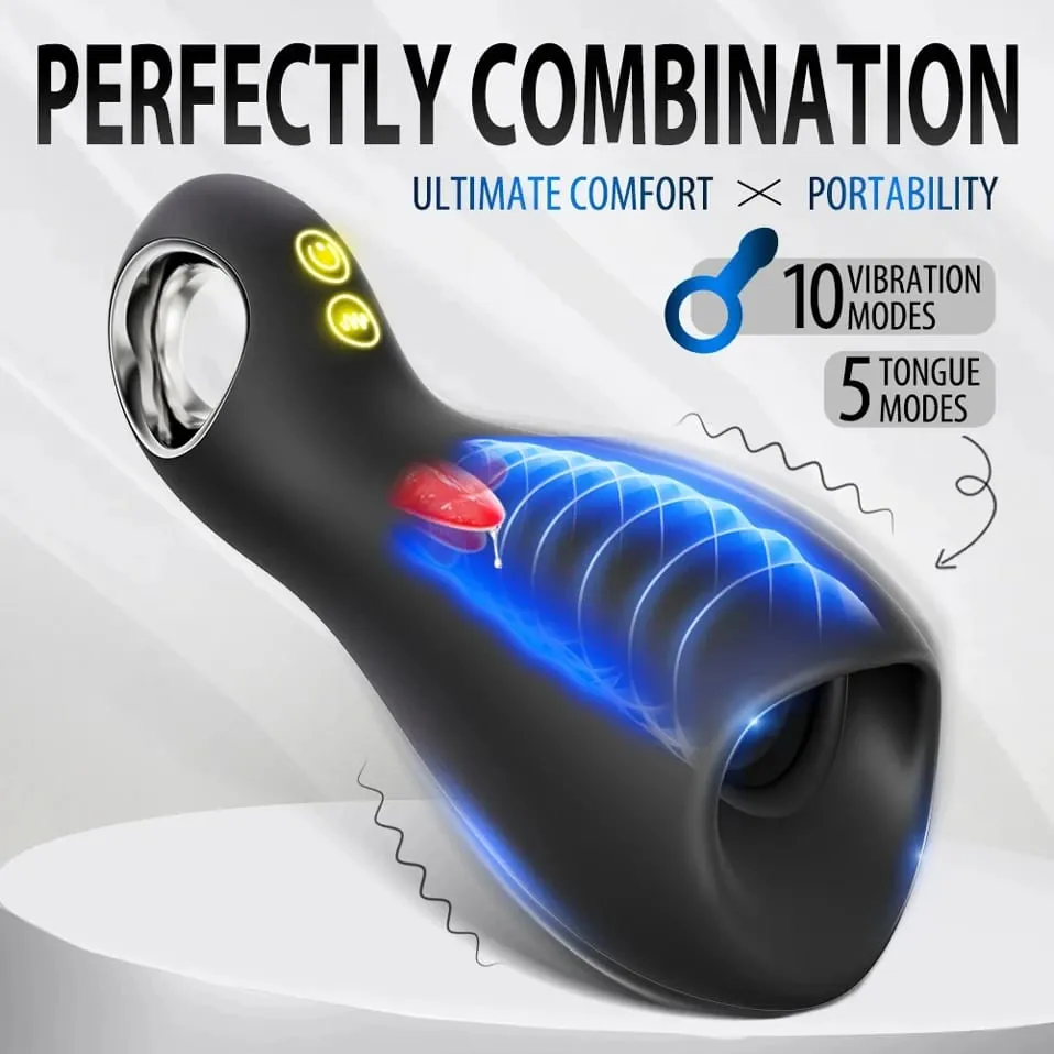 Tongue Licking Penis Vibrator for Men Cock Ring Ejaculation Delay Testicles Perineum Scrotum Stimulator Sex Toy for Couples