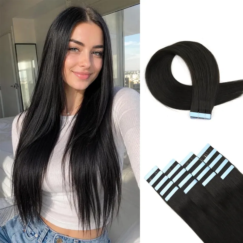 Brown Tape in Hair Extensions 100% Remy Human Hair Extensions Straight Seamless Skin Weft Tape in Extensions for Women 20pcs
