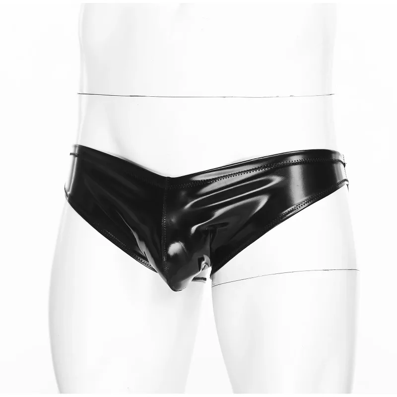Mens Glossy Latex Briefs Patent Leather Panties Wet Look Bulge Pouch Boxer Briefs Shiny Swimwear Underpants Underwear Lingerie