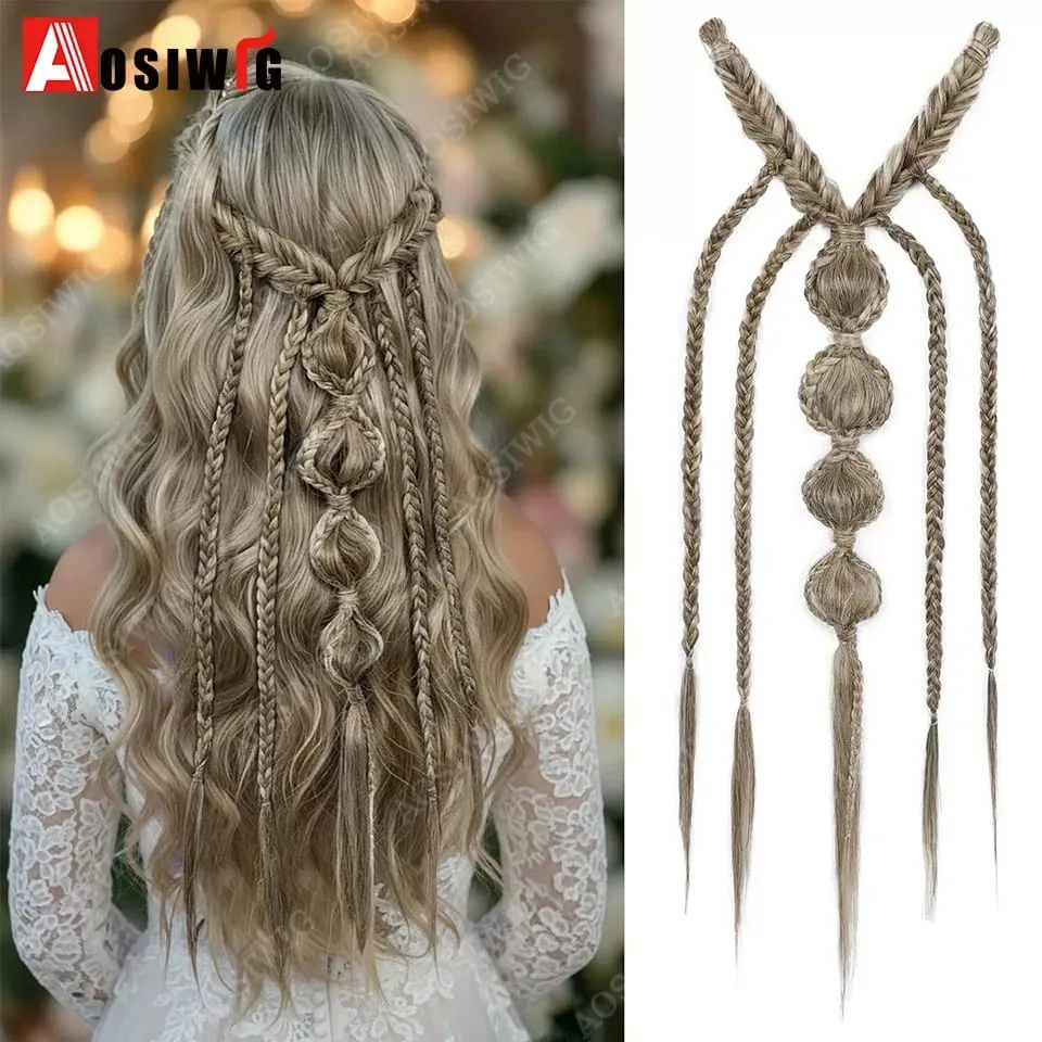 Bohemia Clip in Hair Extensions 24 Inches Fairy Hair Wig Hairpieces Synthetic Handmade Synthetic Weaving Hair Extensions Girls