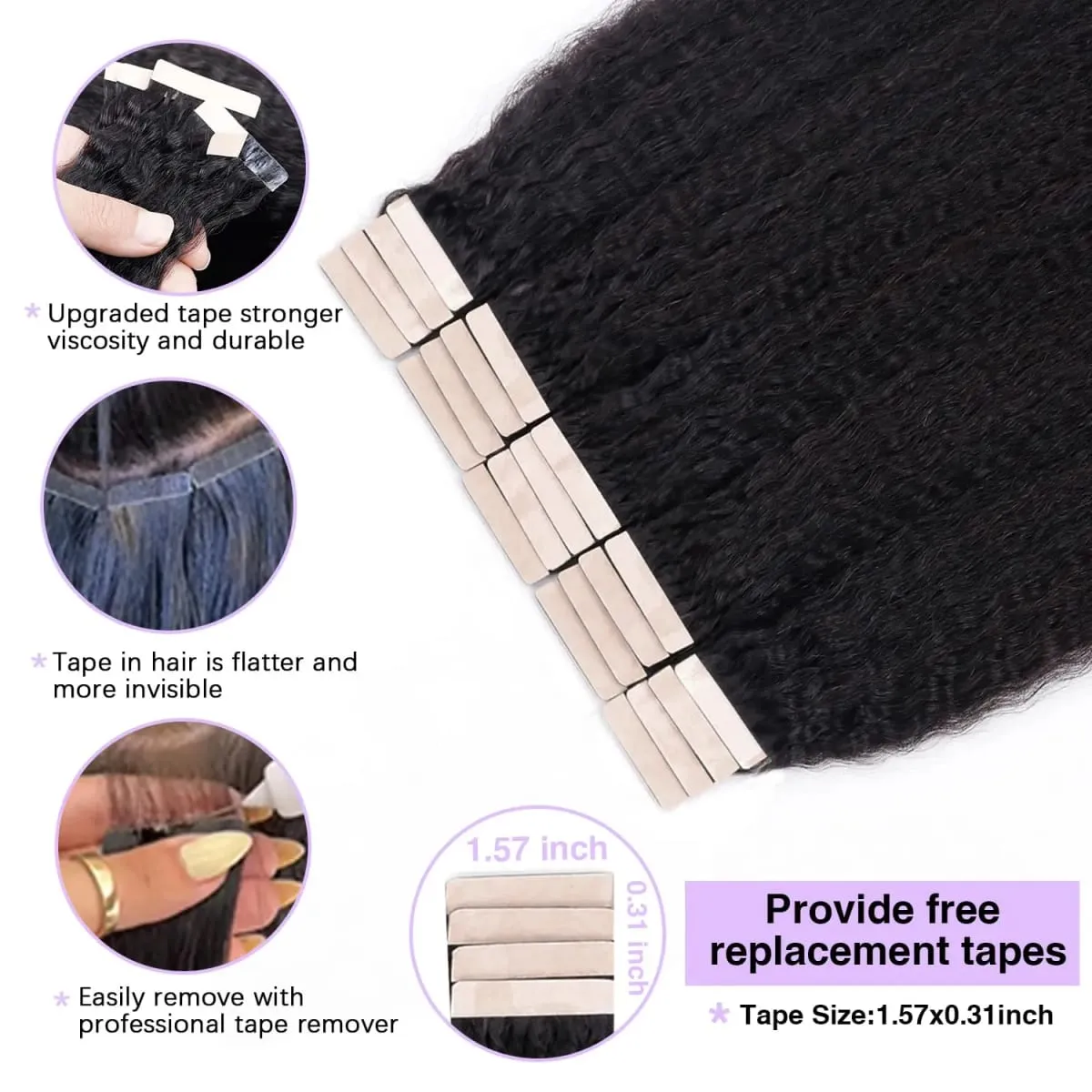 Tape in Hair Extensions Straight Tape in Hair Remy Tape in Hair Extensions Human Hair Color 1 Jet Black 18 inch 20pcs 50g