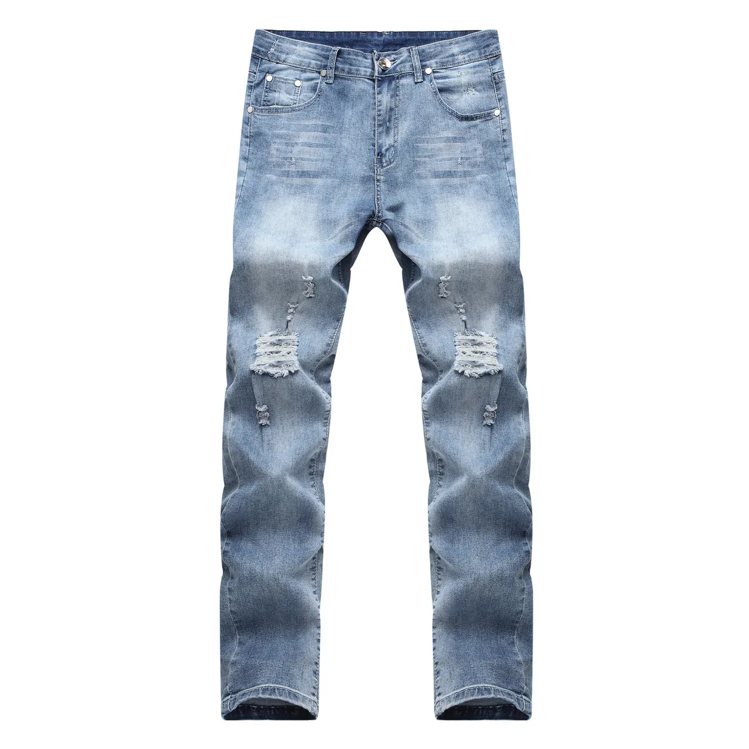 Skinny Jeans Men Denim Pant Punk Street Style Ripped Vintage Wash Trouser Mens Casual Slim Fit Pencil Denim Holes Pants 2025