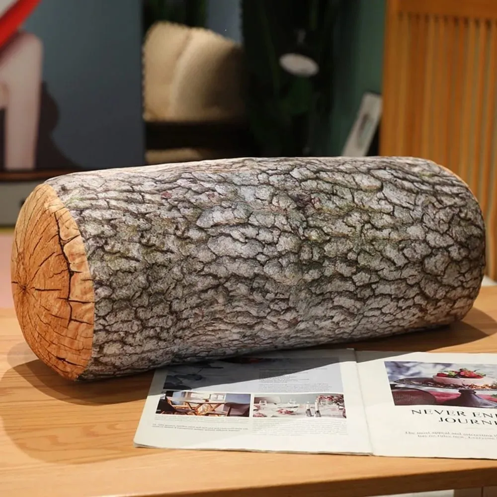 Material Tree Log Pillow Soft Texture PP Cotton Filled Stump Cushion Realistic Wood Grain Novelty Throw Pillow For Men