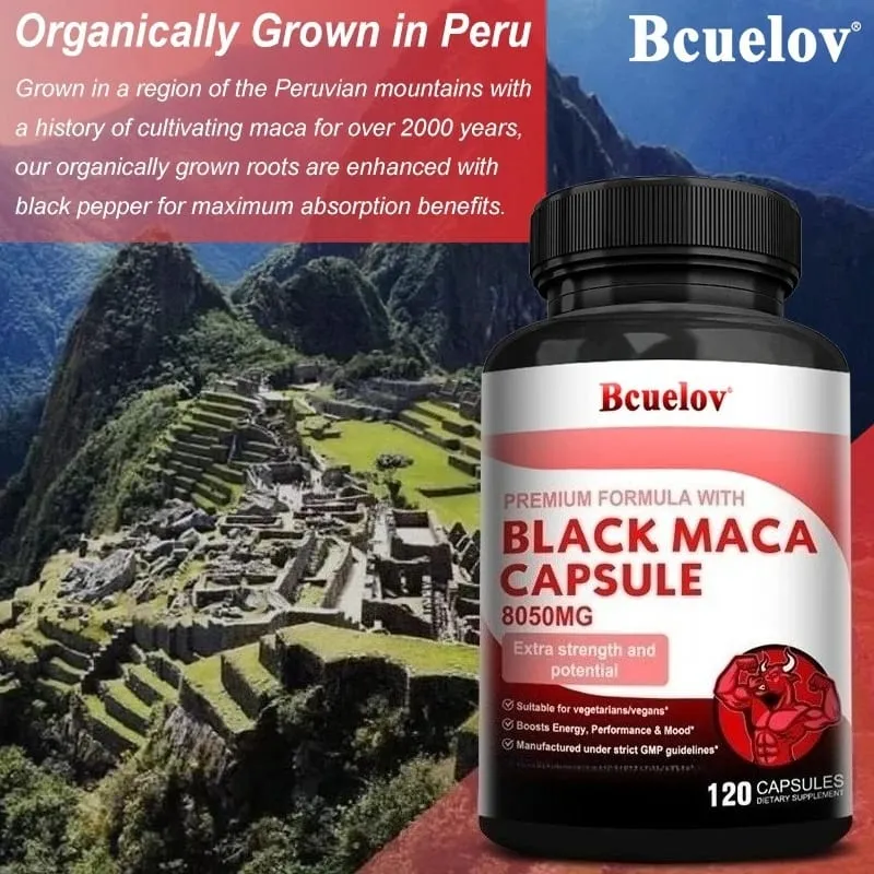 Výkonný doplněk Black Maca pro muže a ženy Zlepšení energie Vytrvalost Zdraví svalové hmoty Veganská kapsle Maca Root