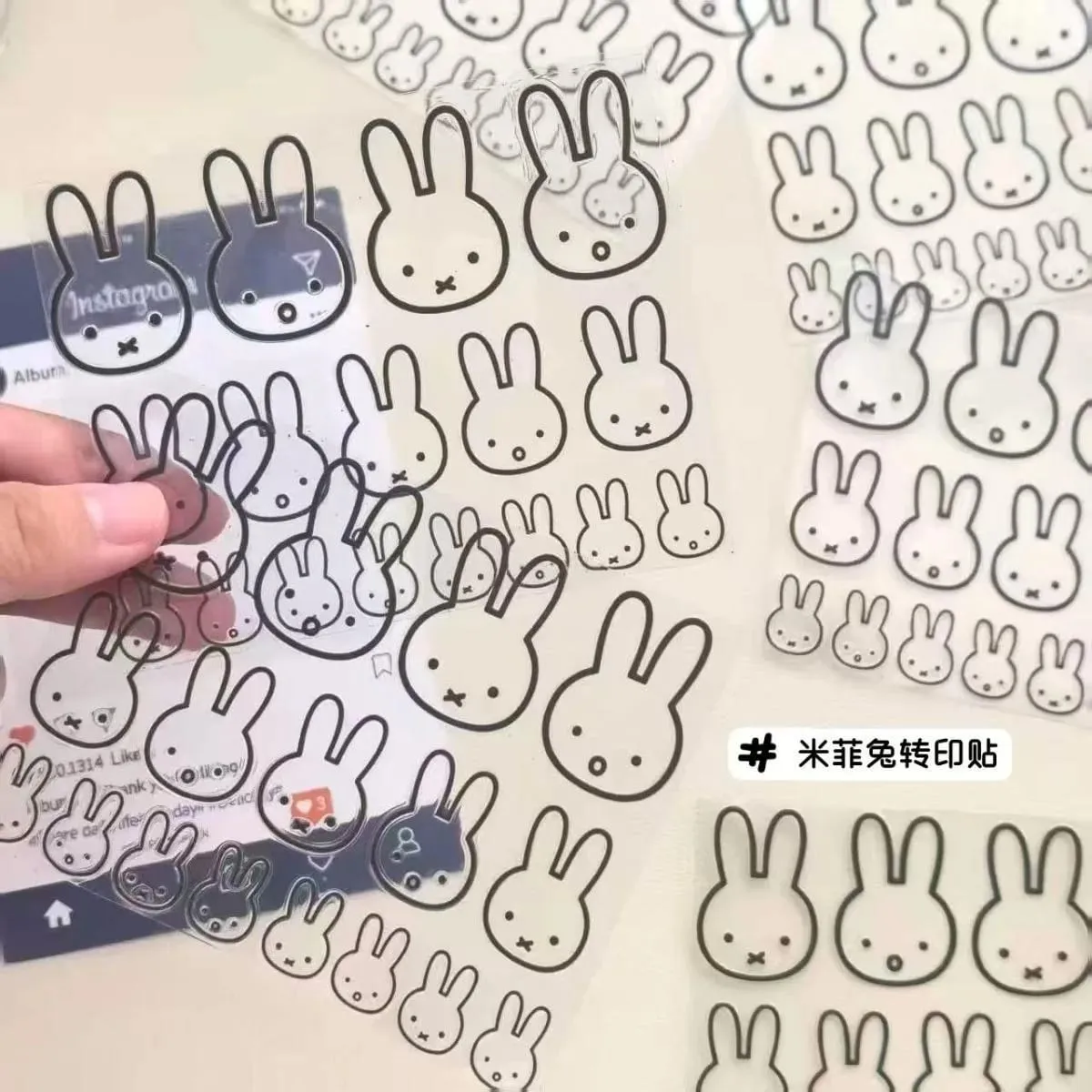 Kawaii Miffy Rabbit Transfer Stickers Cute Lines Miffy Computer Decoration Ins Mobile Phone Stickers Diy Water Cup Waterproof