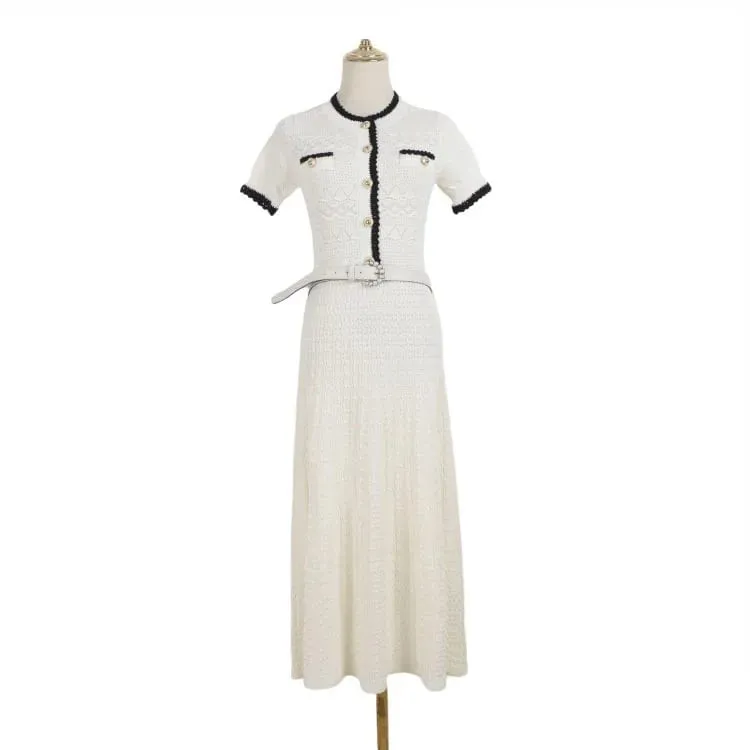 Summer New 2026 Fashion Women's Knitted Dress Sweaters Elegant Short Sleeve Mid Calf Casual Holiday Dresses Female Vestido