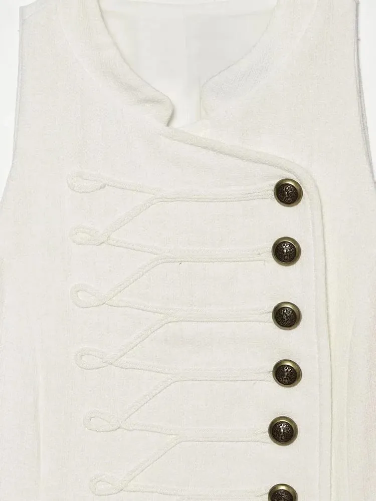 Women Elegant Chic Rope Buttons Dress 2026 Summer Trendy High Street Mini Dress Dating Dinner Ladies Sleeveless Dresses