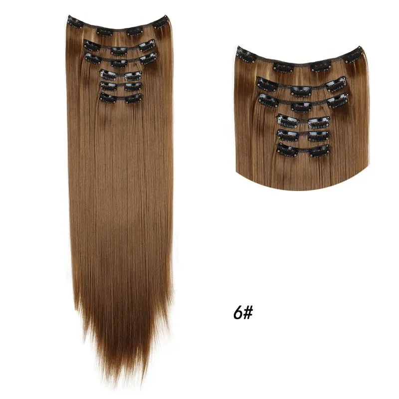 Clips In Hair Extension Long Straight Hair Pieces Clip In Hair Extension 24Inch 6Pcs Synthetic Fake Hair Ppieces For Women