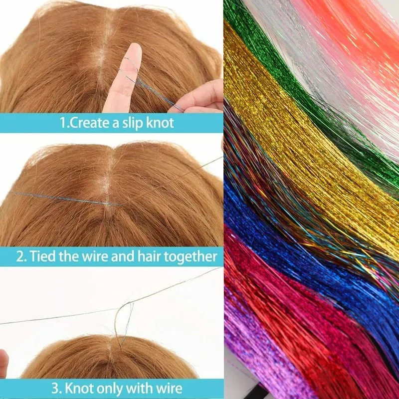 Sada umělých vlasů Tinsel Kit 48palcová Barevná víla Tinsel prodlužování vlasů tepelně odolná s lesklými vlasy Příslušenství pro ženy
