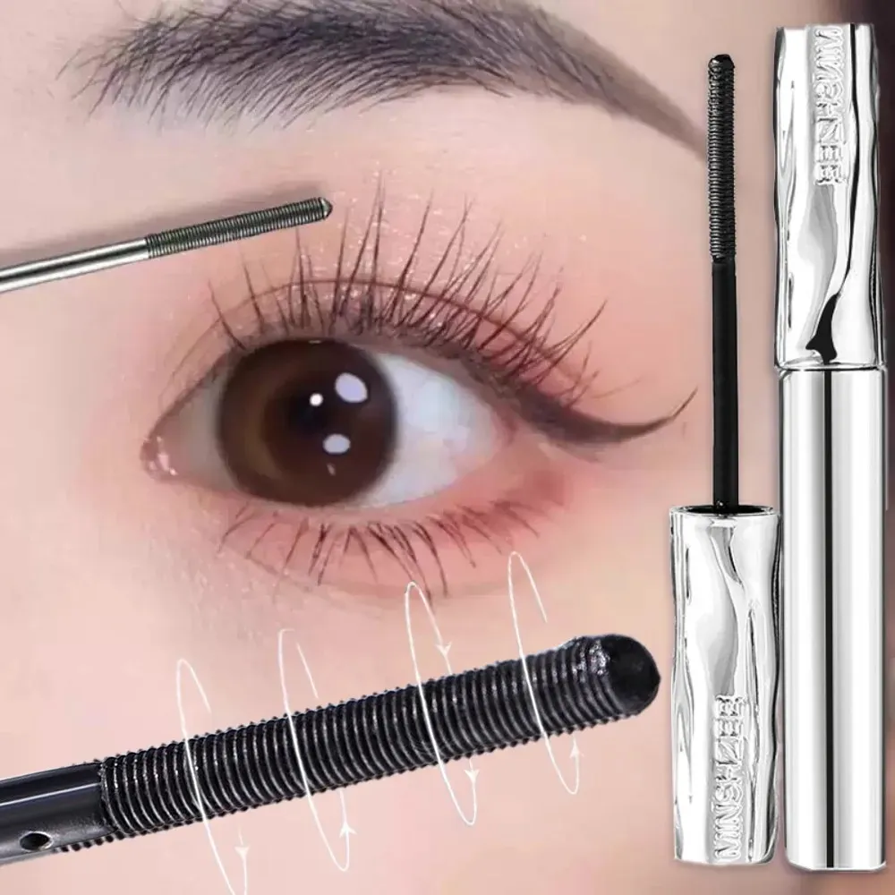 Steel Tube Mascara-Special Spiral Brush Waterproof LongLasting Silk Fiber Mascara keep Each Eyelash Curled for aLong Time Makeup