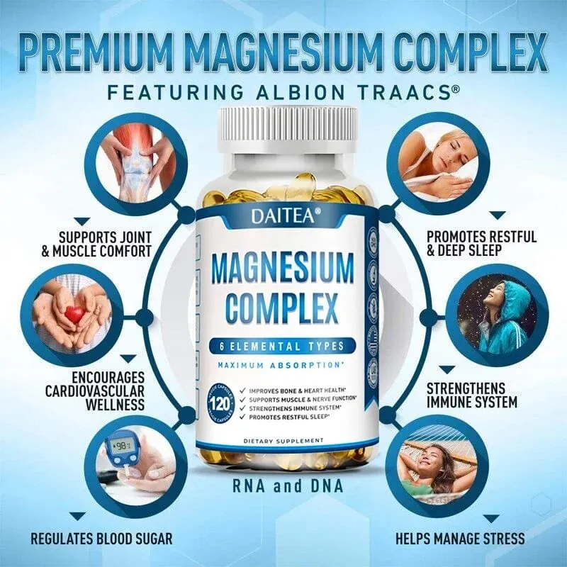 Magnesium Complex Capsules - Muscle and Cardiovascular Health Supplement Sleep Stress and Anxiety Formula