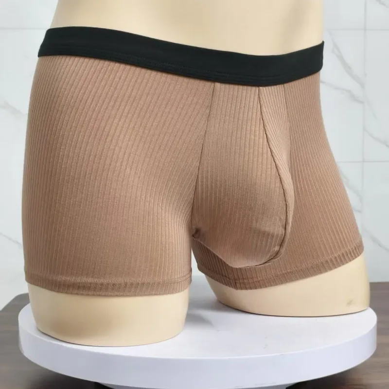 2026 Men Ribbed Cotton Boxer Briefs Contour Pouch Mid Waist High Elastic Breathable Sweat Absorbent Underwear for Men Daily Wear
