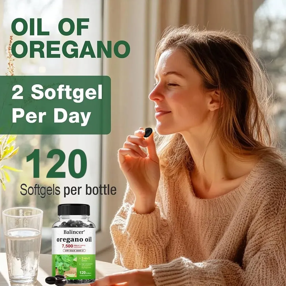 Oregano Oil 7 500 Mg with Black Seed Oil – High Carvacrol Support Digestive Bone Nerve Muscle and Immune Health