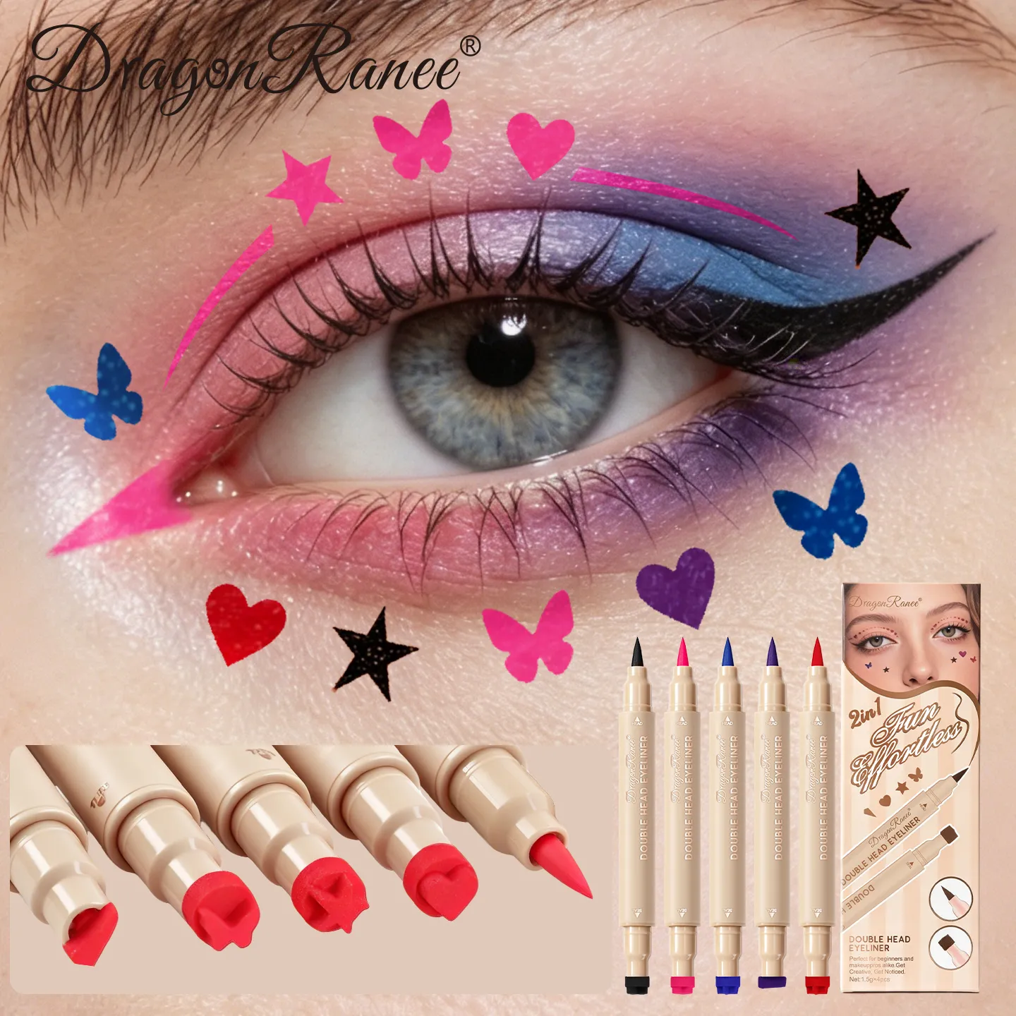 2-in-1 Double Ended Stamp Seal Eyeliner Quick Drying Waterproof and Sweat Proof Not Easy To Smudge Colorful Eye Makeup EyeLiner